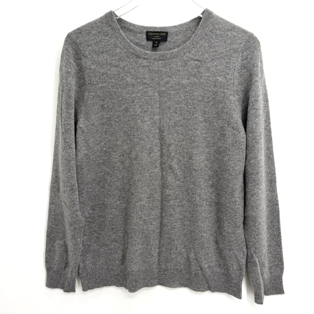 Charter Club Luxury 100% Cashmere Sweater Mens M Crewneck Gray Quiet Luxury